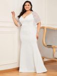 Elegant Plus Size V Neck Fishtail Evening Dress for Women – Cream