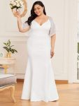 Elegant Plus Size V Neck Fishtail Evening Dress for Women – Cream