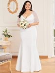 Elegant Plus Size V Neck Fishtail Evening Dress for Women – Cream