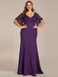 Elegant Plus Size V Neck Fishtail Evening Dress for Women – Dark Purple