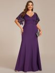 Elegant Plus Size V Neck Fishtail Evening Dress for Women – Dark Purple