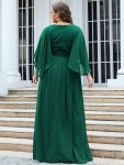 Plus Size Deep V Neck Lace Bodice Long Flowy Evening Dress – Dark Green