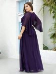 Plus Size Deep V Neck Lace Bodice Long Flowy Evening Dress – Dark Purple