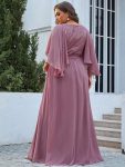 Plus Size Deep V Neck Lace Bodice Long Flowy Evening Dress – Purple Orchid