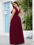 Plus Size Classic Round Neck V Back A-Line Chiffon Bridesmaid Dresses with Lace – Burgundy