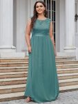 Plus Size Classic Round Neck V Back A-Line Chiffon Bridesmaid Dresses with Lace – Dusty Blue