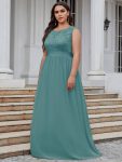 Plus Size Classic Round Neck V Back A-Line Chiffon Bridesmaid Dresses with Lace – Dusty Blue