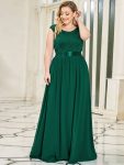 Plus Size Classic Round Neck V Back A-Line Chiffon Bridesmaid Dresses with Lace – Dark Green