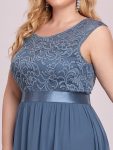 Plus Size Classic Round Neck V Back A-Line Chiffon Bridesmaid Dresses with Lace – Dusty Navy