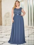 Plus Size Classic Round Neck V Back A-Line Chiffon Bridesmaid Dresses with Lace – Dusty Navy