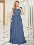 Plus Size Classic Round Neck V Back A-Line Chiffon Bridesmaid Dresses with Lace – Dusty Navy