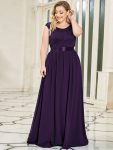 Plus Size Classic Round Neck V Back A-Line Chiffon Bridesmaid Dresses with Lace - Dark Purple