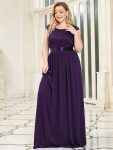 Plus Size Classic Round Neck V Back A-Line Chiffon Bridesmaid Dresses with Lace – Dark Purple