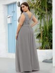 Plus Size Classic Round Neck V Back A-Line Chiffon Bridesmaid Dresses with Lace – Grey