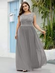 Plus Size Classic Round Neck V Back A-Line Chiffon Bridesmaid Dresses with Lace – Grey