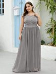 Plus Size Classic Round Neck V Back A-Line Chiffon Bridesmaid Dresses with Lace – Grey