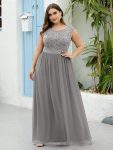 Plus Size Classic Round Neck V Back A-Line Chiffon Bridesmaid Dresses with Lace – Grey