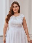 Plus Size Classic Round Neck V Back A-Line Chiffon Bridesmaid Dresses with Lace – White