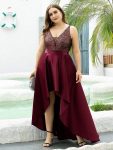 High Low Sleeveless Plus Size Dresses With Sequin for Evening – Burgundy