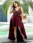 Sparkly Bodice High Low Prom Dresses for Women – Burgundy