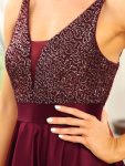 Sparkly Bodice High Low Prom Dresses for Women – Burgundy