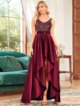 Sparkly Bodice High Low Prom Dresses for Women - Burgundy