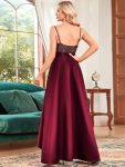 Sparkly Bodice High Low Prom Dresses for Women – Burgundy