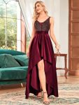 Sparkly Bodice High Low Prom Dresses for Women – Burgundy