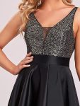 Sparkly Bodice High Low Prom Dresses for Women – Black