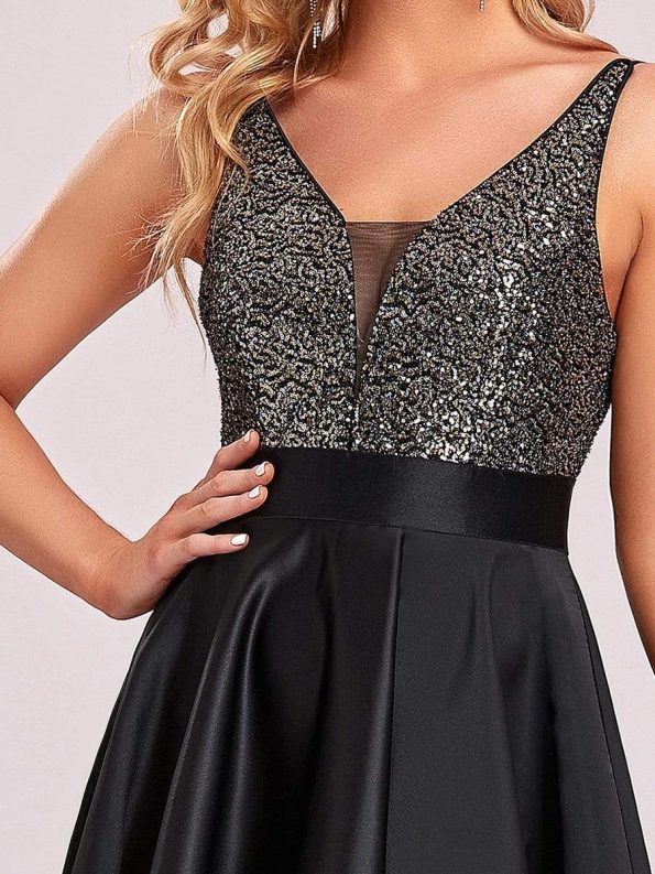 Sparkly Bodice High Low Prom Dresses for Women - Black