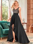 Sparkly Bodice High Low Prom Dresses for Women – Black