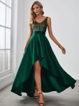 Sparkly Bodice High Low Prom Dresses for Women - Dark Green