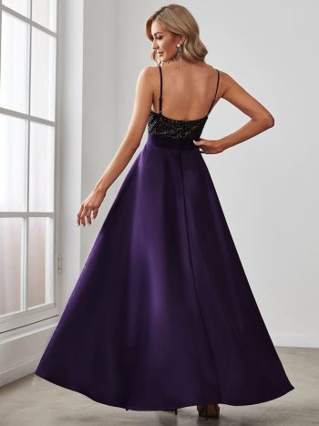 Sparkly Bodice High Low Prom Dresses for Women - Dark Purple