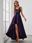 Sparkly Bodice High Low Prom Dresses for Women – Dark Purple