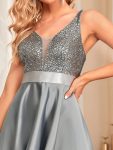 Sparkly Bodice High Low Prom Dresses for Women – Grey