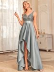 Sparkly Bodice High Low Prom Dresses for Women – Grey