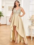 Sparkly Bodice High Low Prom Dresses for Women – Rose Gold