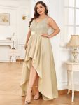 High Low Sleeveless Plus Size Dresses With Sequin for Evening – Rose Gold