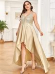 High Low Sleeveless Plus Size Dresses With Sequin for Evening – Rose Gold