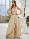 Sparkly Bodice High Low Prom Dresses for Women - Rose Gold