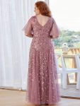 Shimmery V Neck Ruffle Sleeves Sequin Maxi Long Evening Dress – Purple Orchid