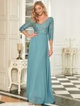 Sexy V Neck Sequin Evening Dresses with 3/4 Sleeve – Dusty Blue