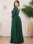 Sexy V Neck Sequin Evening Dresses with 3/4 Sleeve – Dark Green