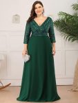 Sexy V Neck Sequin Evening Dresses with 3/4 Sleeve – Dark Green