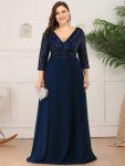 Sexy V Neck Sequin Evening Dresses with 3/4 Sleeve – Navy Blue