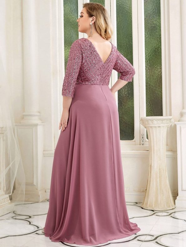 Sexy V Neck Sequin Evening Dresses with 3/4 Sleeve - Purple Orchid