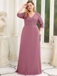 Plus Size V Neck A-Line Sequin Formal Evening Dress with Sleeve – Purple Orchid