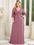 Plus Size V Neck A-Line Sequin Formal Evening Dress with Sleeve – Purple Orchid