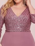 Sexy V Neck Sequin Evening Dresses with 3/4 Sleeve – Purple Orchid