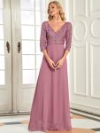 Sexy V Neck Sequin Evening Dresses with 3/4 Sleeve – Purple Orchid